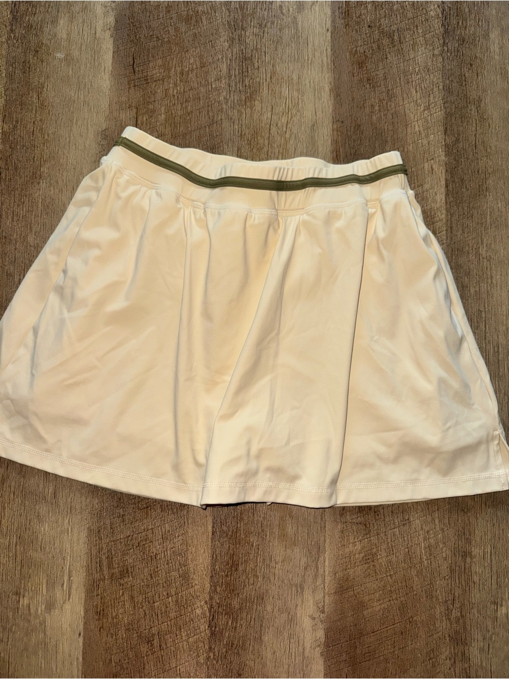 Fashion Nova White Circle Skirt with Olive Trim